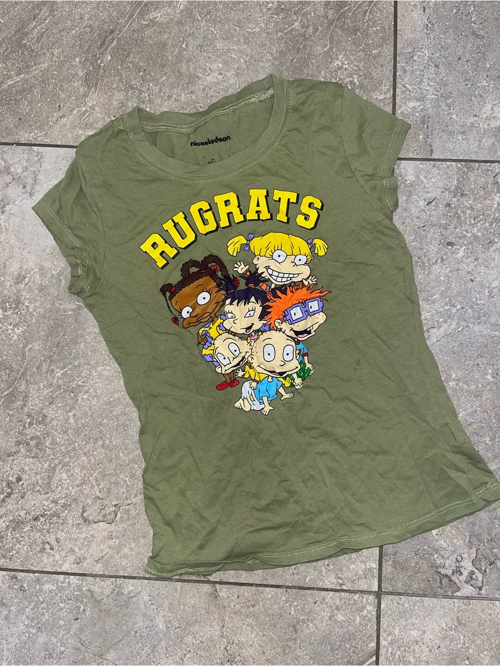 Nickelodeon Rugrats Olive Green Tee with Bright Character Print